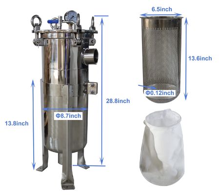 62KG Weight 304 Stainless Steel Bag Water Filter for Hotels 2.7 sq ft Filtering Area
